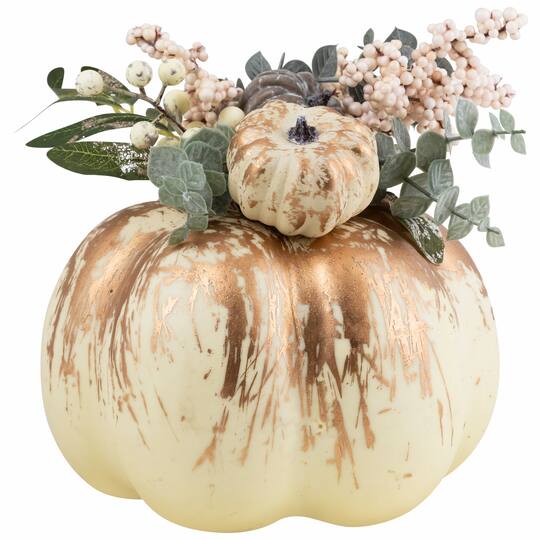 10" White & Gold Pinecone & Pumpkin Tabletop Décor